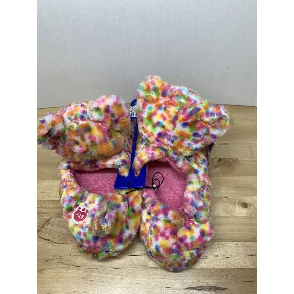 Build a Bear Workshop Rainbow Spotted Slippers NWT XL 3/4‎